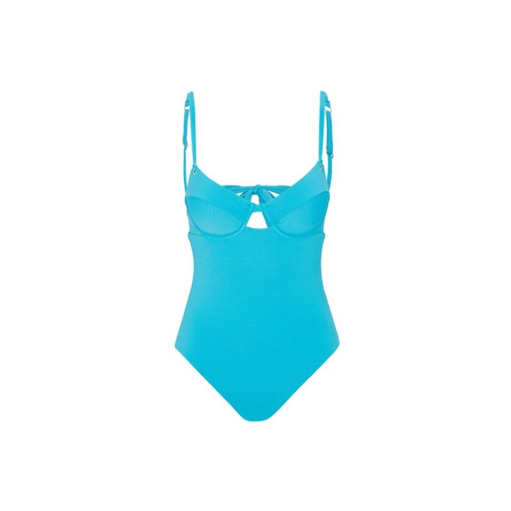Trina Turk Ripple Rib Underwire‎ Bra One Piece Swimsuit Size 14 Atmosphere Blue